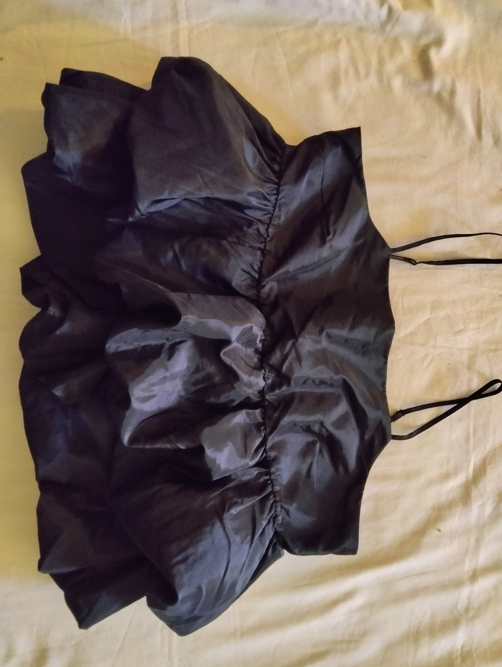 Andis Black Satin Ruffled Spaghetti Strap Camisole